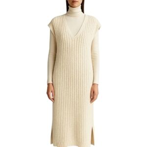 Massimo Dutti ITALIAN YARN Wool Designer Cream Sweater Midi‎ Dress